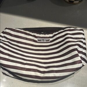 Big Henri Bendel Brown and White Striped makeup Pouch